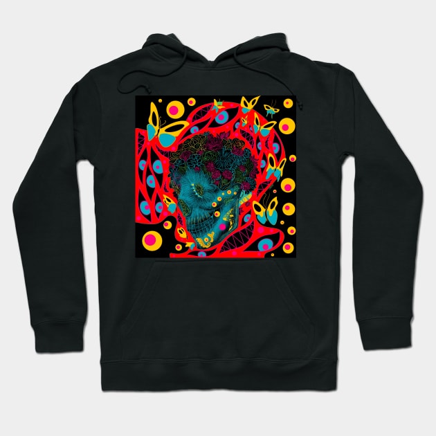 skeleton in floral crown ecopop art Hoodie by jorge_lebeau